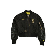 Alpha Industries x Brooklyn Dodgers Cooperstown Black and Gold Women's Cropped L-2B Bomber Jacket
