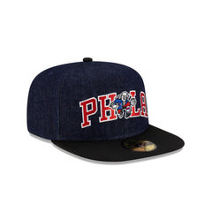 Philadelphia 76ers Navy Denim 59FIFTY A-Frame Fitted Hat